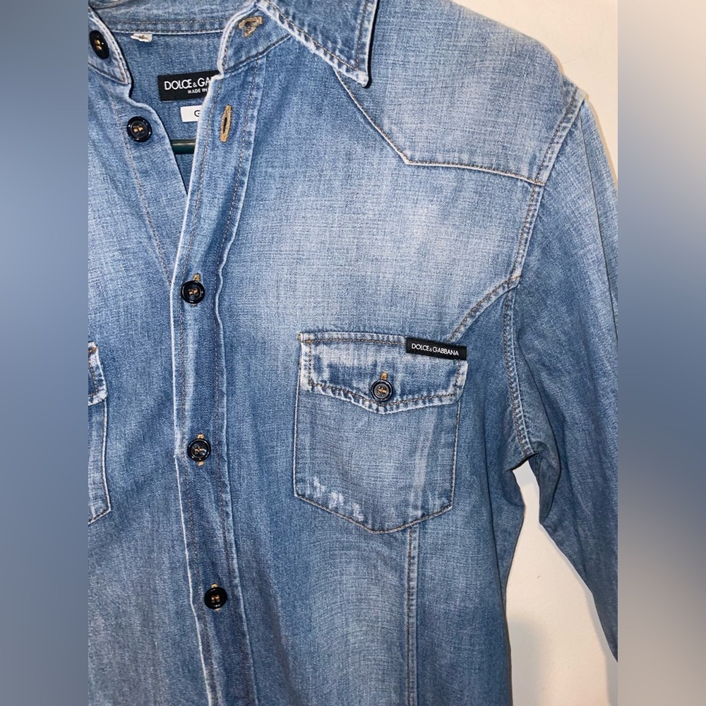 New! Dolce & Gabanna Men’s Blue Denim Western Button Down 🤠 16/41 - Picture 14 of 15